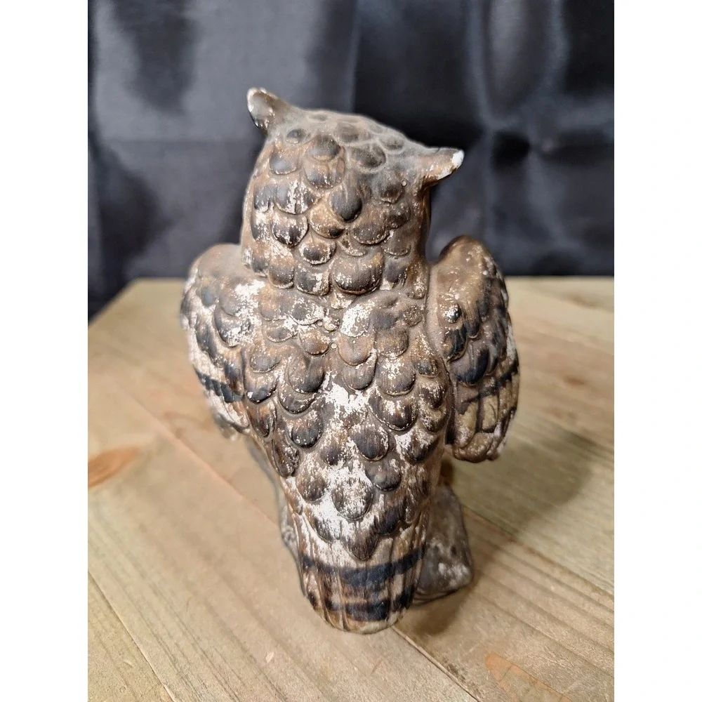 Vintage Ceramic Owl Figurine Hand Painted Great Horned Owl Bird Decor 4.5 Inch
